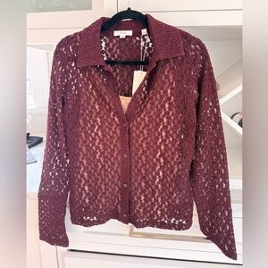 New Vince Floral Smocked Long-Sleeve Button-Up Top